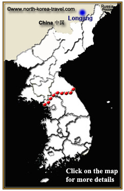 Mapa de Longjing en Yanbian en la provincia china de Jilin, cerca de Corea del Norte y de Rusia