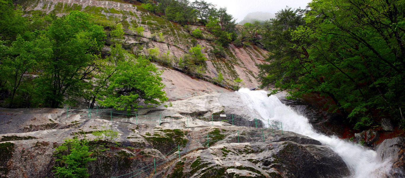Waterfall in the Manpok Valley, North Pyongan province, North Korea (DRPK). Tour arranged by KTG