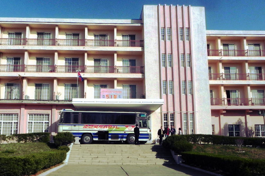 March 8 Hotel in Sariwon city, North Korea, on May Day. The hotel is named after International Women's Day. Picture taken by KTG Tours