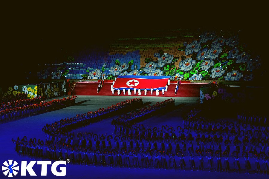 North Korean flag at the Mass Games in Pyongyang capital of North Korea, DPRK. Photo in North Korea taken by KTG Tours