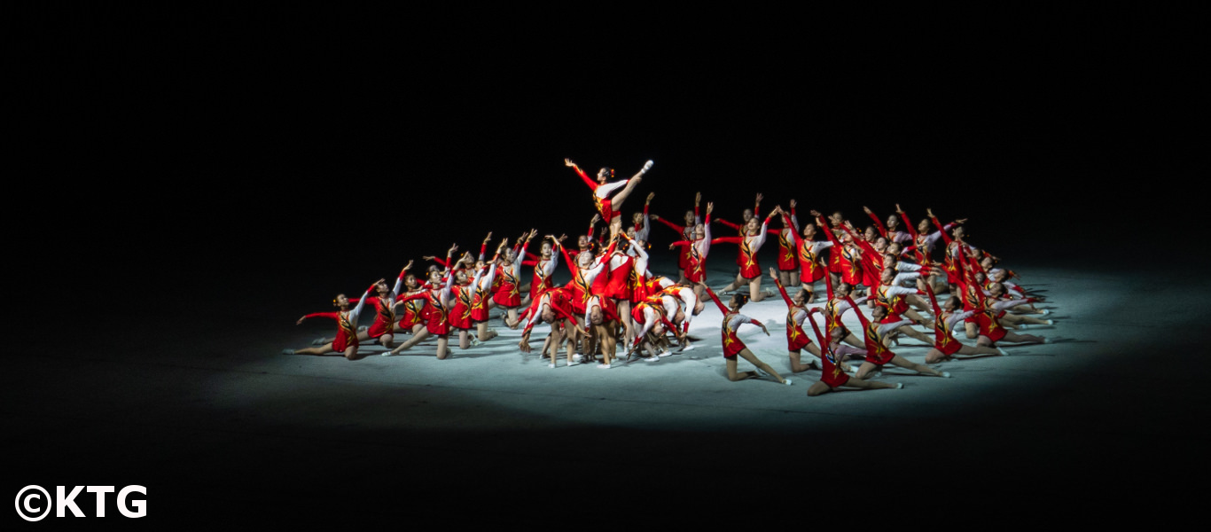 Acrobatic show at the Mass Games in Pyongyang, capital of North Korea (DPRK). The Mass Games are held at the May Day Stadium the largest seater stadium in the world