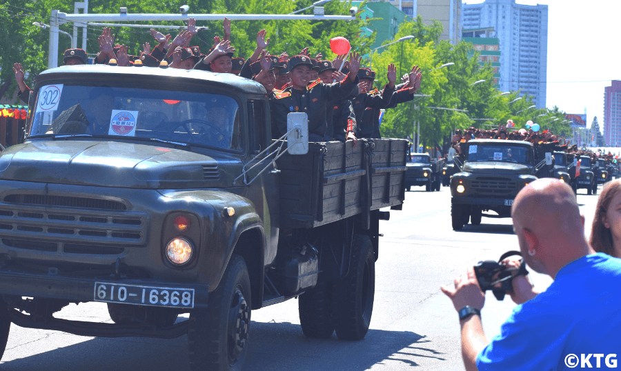 Military parade in Pyongyang on National Day. The DPRK i.e. North Korea was founded on 9 September 1948. Picture taken by KTG Tours