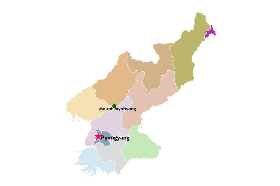 Location of Mount Myohyang in North Korea, DPRK. Check our North Korean interactive map