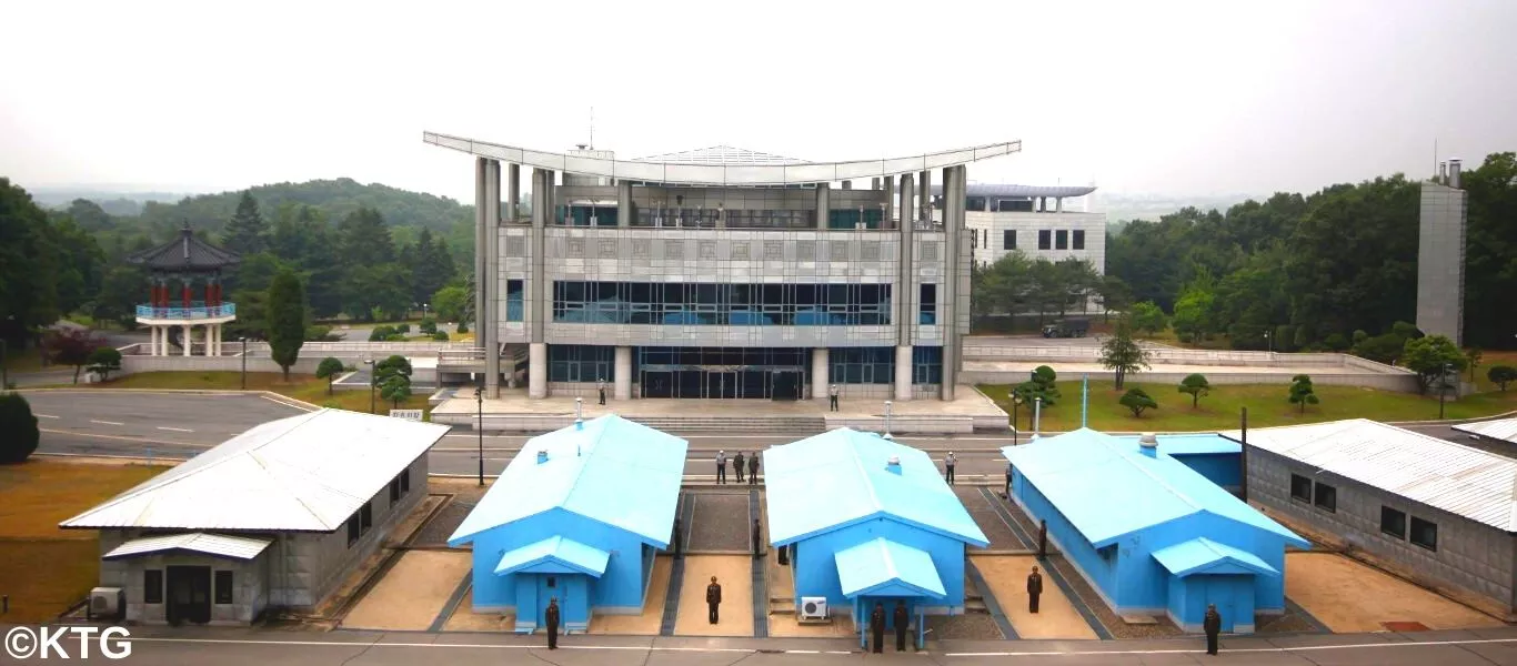 North Korean and South Korean soldiers at the DMZ seen from the DPRK (North Korea)