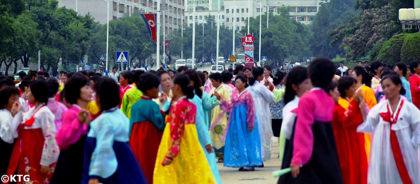 Mass Dances on Liberation Day in Pyongyang. This day is 15 August. Picture taken by KTG Tours