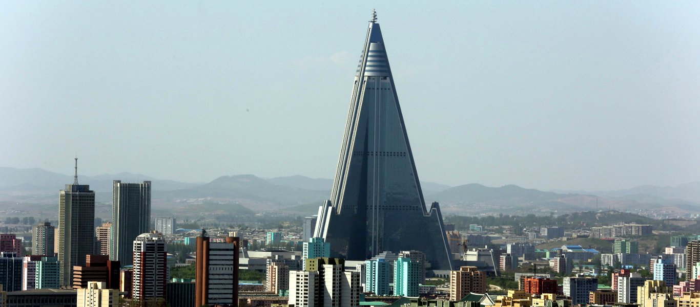 View of the Ryugyong Hotel in Pyongyang, North Korea (DPRK)