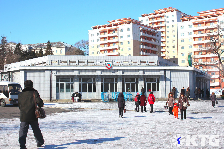 entrance of the Pyongyang metro in winter, North Korea. DPRK picture taken by KTG Tours