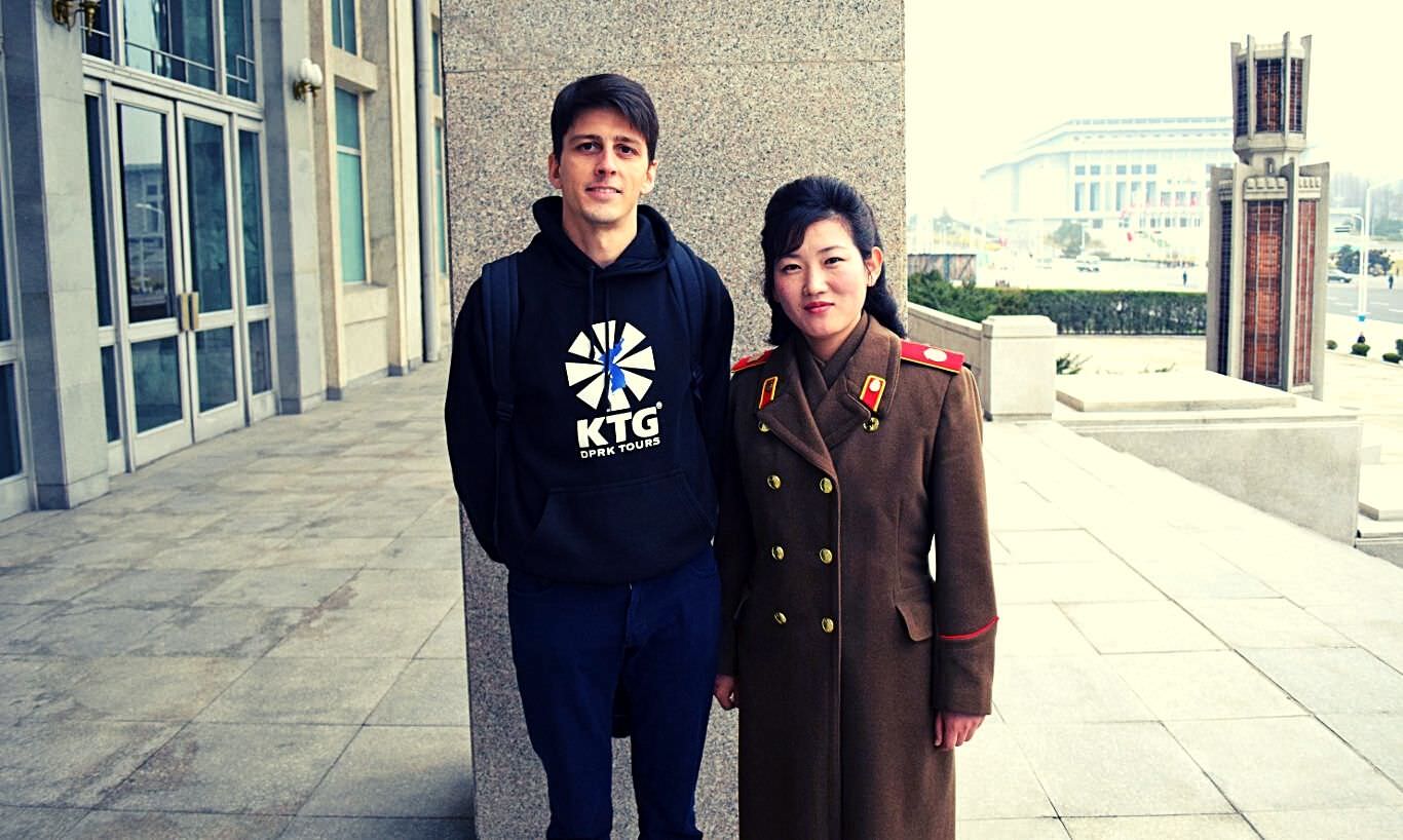 Rayco of KTG posing with the local guide at the Pyongyang Metro Museum in North Korea, the DPRK