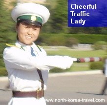Traffic lady in Pyongyang smiling