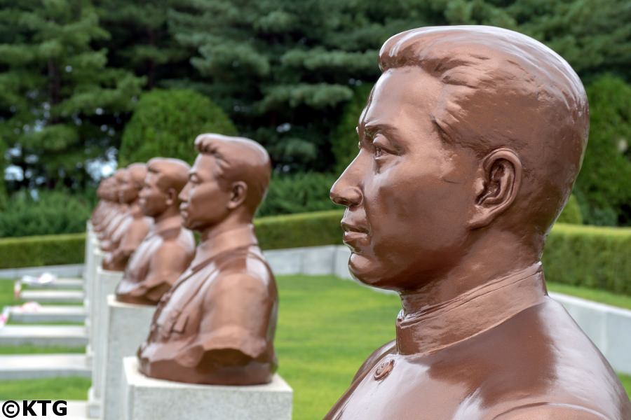 Bronze busts of some of DPRK National Heroes at the Revolutionary Martyrs' Cemetery in Pyongyang capital city of North Korea, DPRK. Trip arranged by KTG Tours