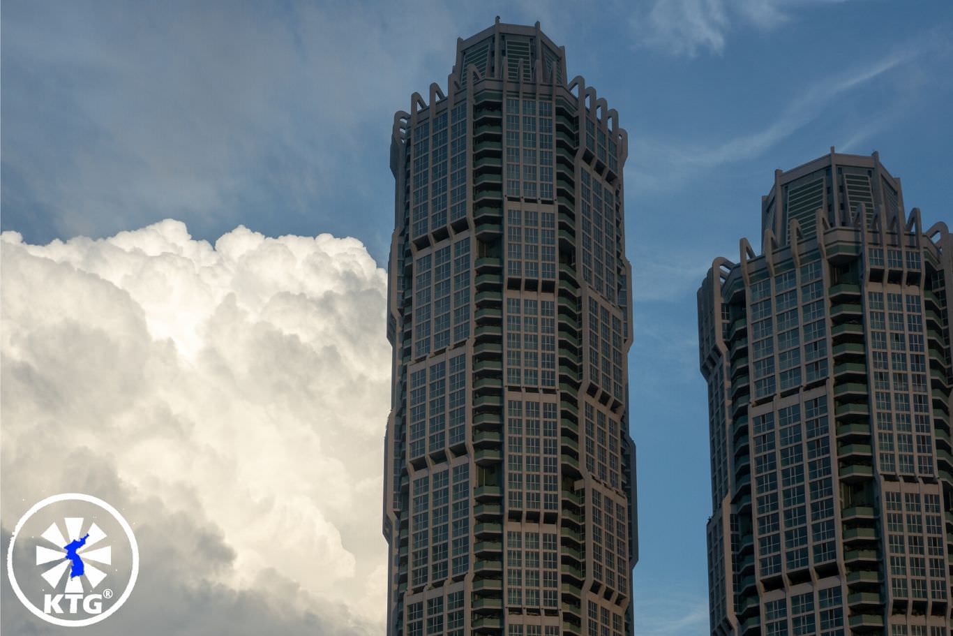 Ecological skscrapers in Ryomyong new street in Pyongyang, capital of North Korea, DPRK. This street was opened in 2017.