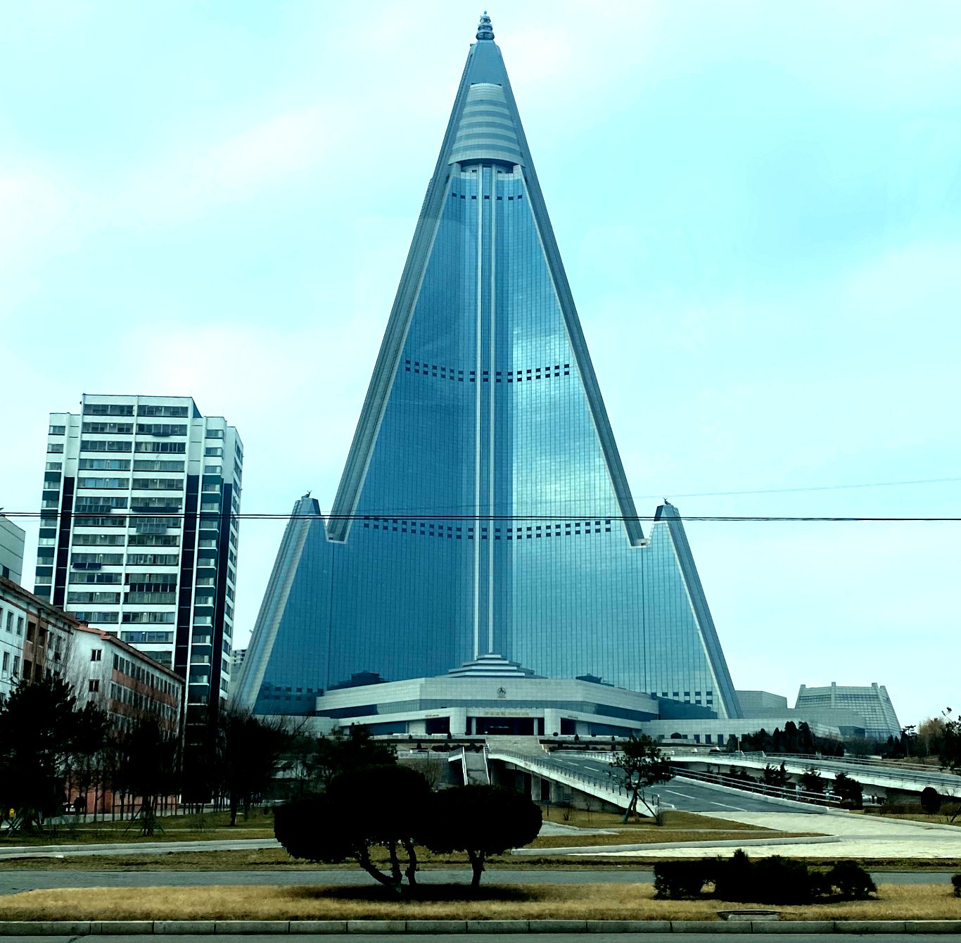 The Ryugyong hotel seen in 2020. Tour arranged by KTG Tours