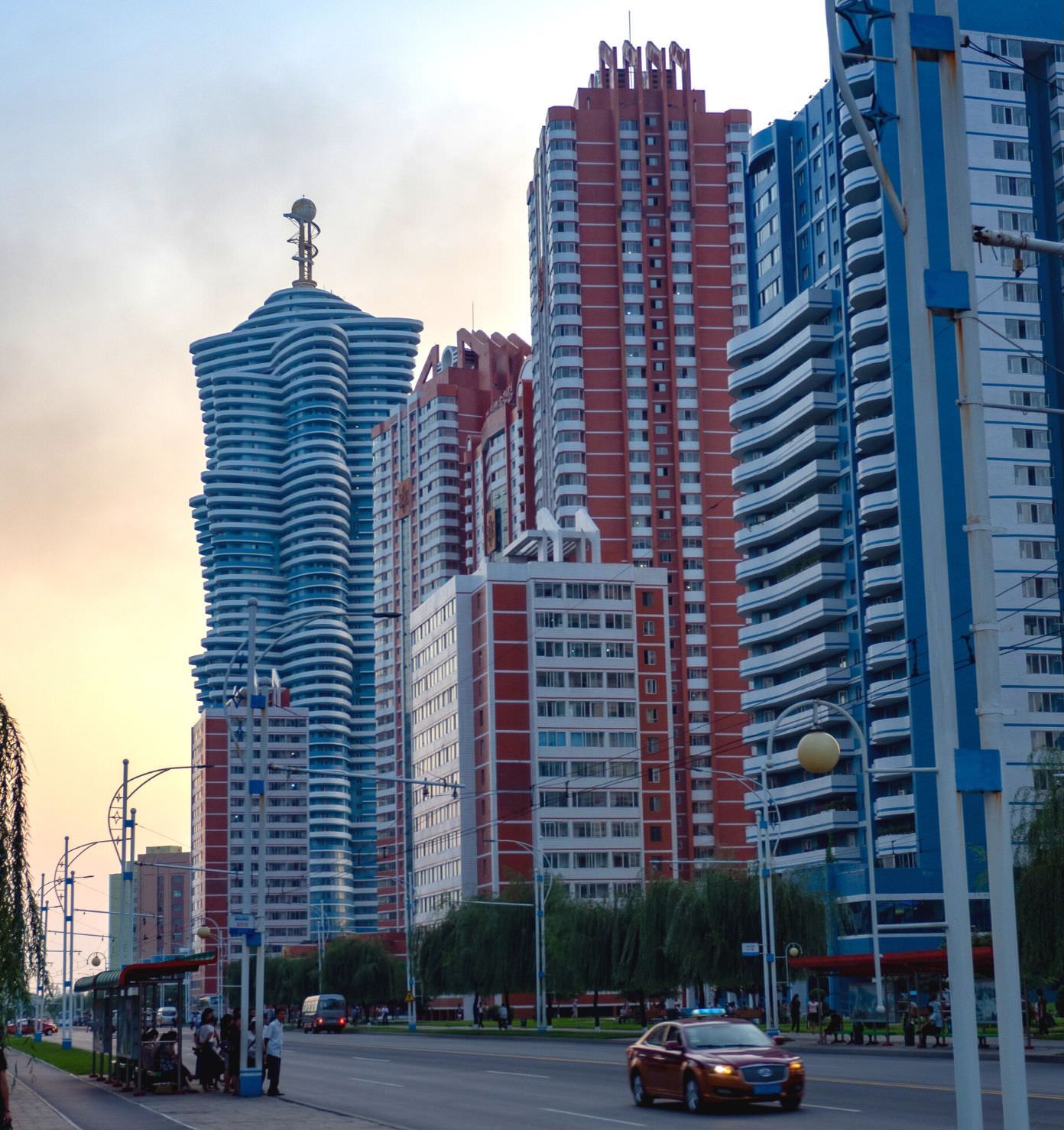 Scientists' street in Pyongyang, North Korea (DPRK) with KTG