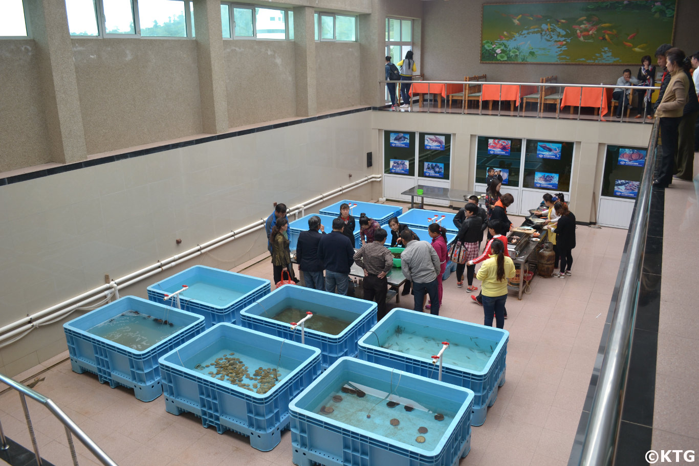 Viajeros escogiendo qué comer en el Taehung Rason Corporation en Rajin en Rason, la zona económica especial más grande e importante de Corea del Norte. Foto sacada por KTG