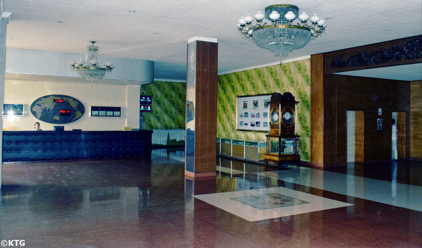 Hotel lobby of the Sinsunhang Hotel in Hamhung, South Hamgyong province, North Korea, DPRK. The Sinsunhang hotel is located in the city centre of Hamhung. Picture taken by KTG Tours