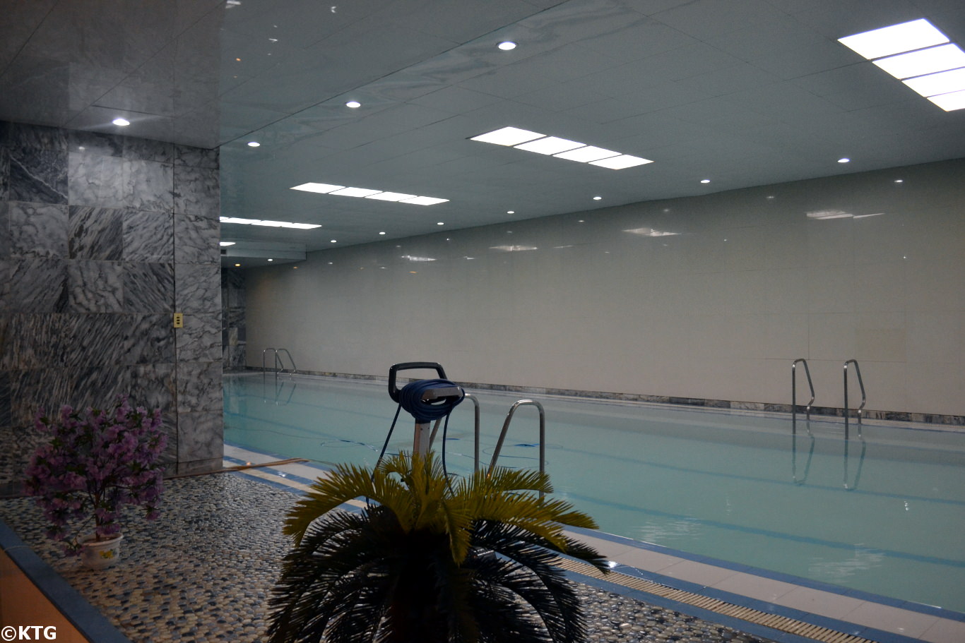 Swimming pool at the Yanggakdo Hotel in Pyongyang capital of North Korea, DPRK. Picture taken by KTG Tours