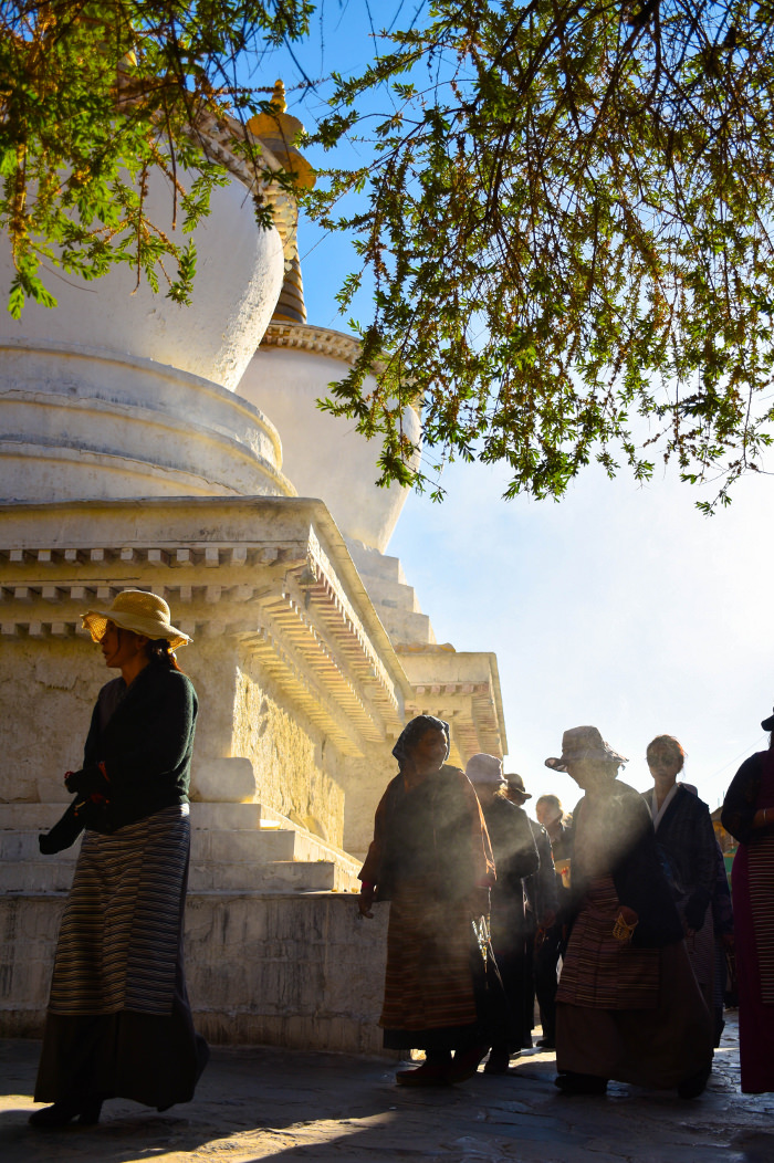 Tibetan pilgrims at the Tashilhunpo monastery in Shigatse in Tibet, China