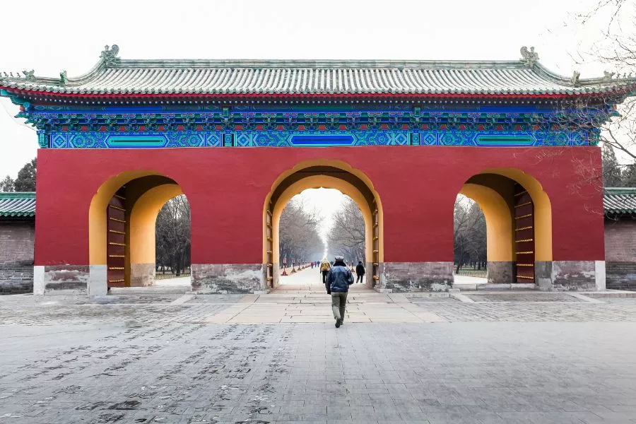 entrada del templo del cielo en invierno, Pekin, Beijing, China