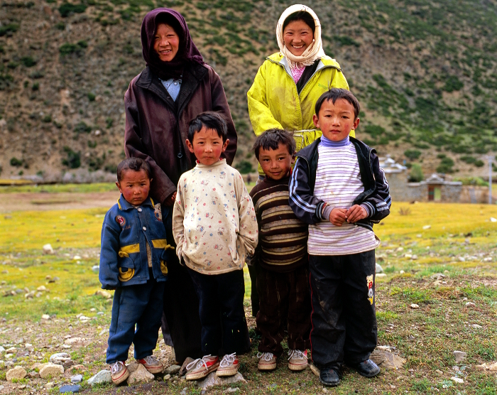 Tibetan family in the countryside in Tibet, China