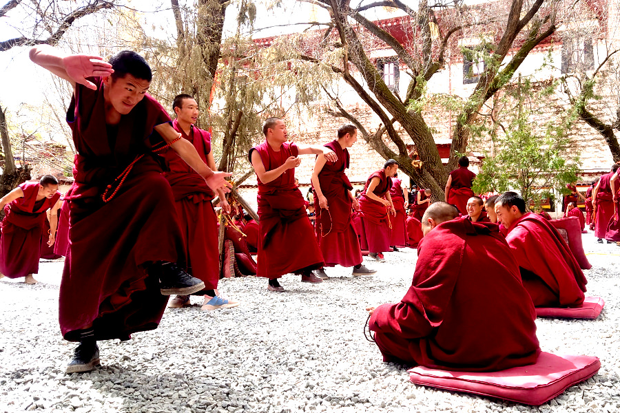 Tibetan monks debating at the Sera Monastery in Lhasa Tibet China