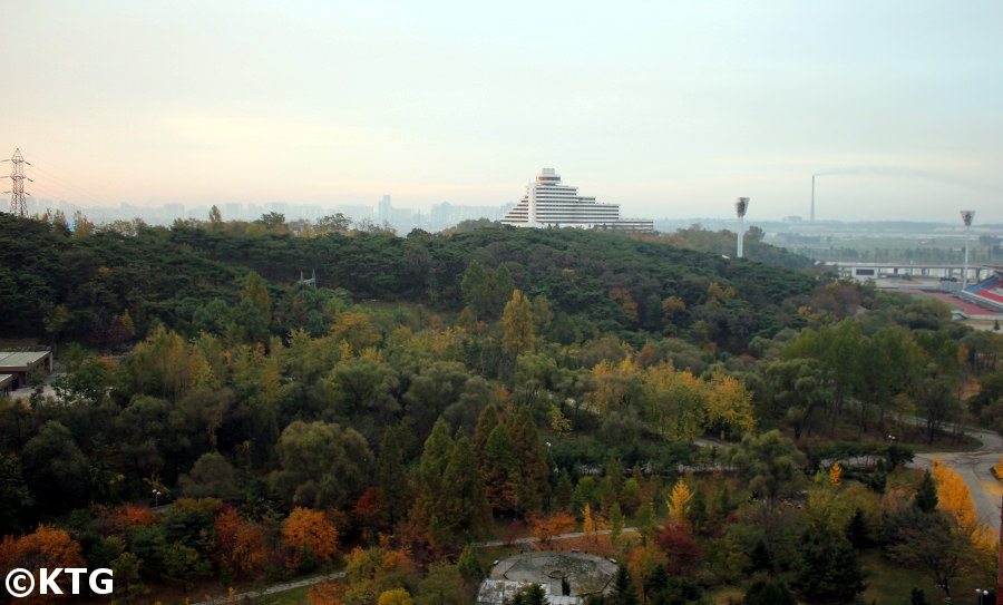 Views of the Ryanggang Hotel from the Sosan Hotel in Pyongyang, North Korea. These are both first class hotels