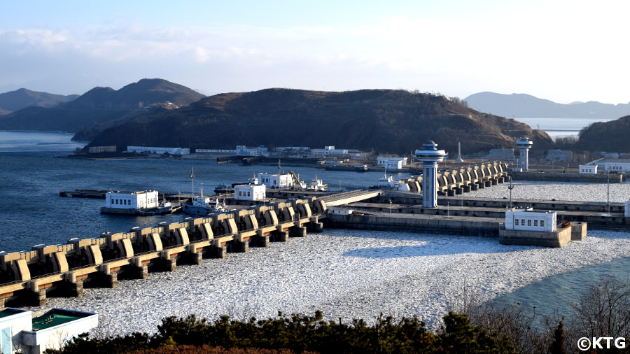 West Sea Barrage (North Korea) in February - the West Sea of Korea is partly frozen in this image