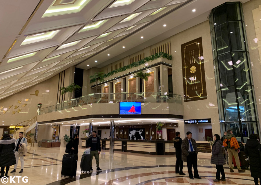 Yanggakdo Hotel Lobby, Pyongyang, DPRK. The hotel is located on an islet in the Taedong River